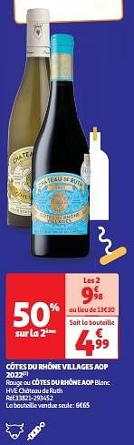 Promoties Côtes du rhône villages aop 2022 rouge - Rode wijnen - Geldig van 09/04/2024 tot 21/04/2024 bij Auchan