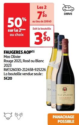 Promoties Faugeres aop mas olivier rouge 2021, rosé ou blanc 2023 - Rode wijnen - Geldig van 09/04/2024 tot 21/04/2024 bij Auchan