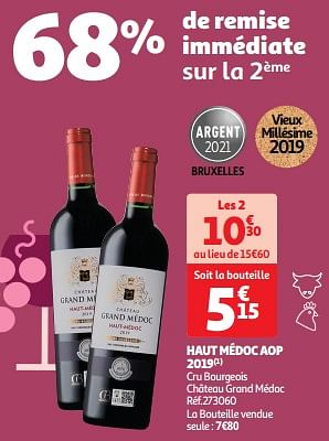 Promoties Haut médoc aop 2019 cru bourgeois château grand médoc - Rode wijnen - Geldig van 09/04/2024 tot 21/04/2024 bij Auchan