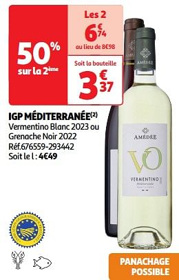 Promoties Igp méditerranée vermentino blanc 2023 ou grenache noir 2022 - Witte wijnen - Geldig van 09/04/2024 tot 21/04/2024 bij Auchan