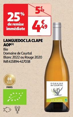 Promoties Languedoc la clape aop bio domaine de courtal blanc 2022 - Witte wijnen - Geldig van 09/04/2024 tot 21/04/2024 bij Auchan