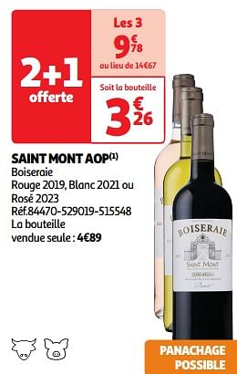 Promoties Saint mont aop boiseraie rouge 2019, blanc 2021 ou rosé 2023 - Rode wijnen - Geldig van 09/04/2024 tot 21/04/2024 bij Auchan