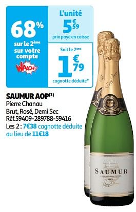 Promoties Saumur aop pierre chanau brut, rosé, demi sec - Schuimwijnen - Geldig van 09/04/2024 tot 21/04/2024 bij Auchan