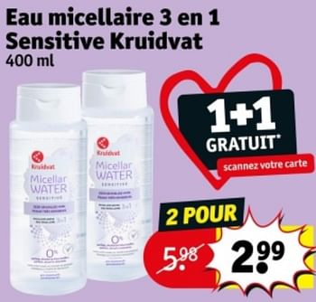 Promoties Eau micellaire 3 en 1 sensitive kruidvat - Huismerk - Kruidvat - Geldig van 09/04/2024 tot 21/04/2024 bij Kruidvat