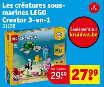 Promotions Les créatures sousmarines lego creator 3-en-1 31158 - Lego - Valide de 09/04/2024 à 21/04/2024 chez Kruidvat