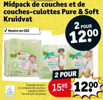 Promotions Midpack de couchesculottes taille 5 pure + soft - Produit maison - Kruidvat - Valide de 09/04/2024 à 21/04/2024 chez Kruidvat