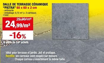 Promoties Dalle de terrasse céramique pietra - Huismerk - Hubo  - Geldig van 10/04/2024 tot 21/04/2024 bij Hubo