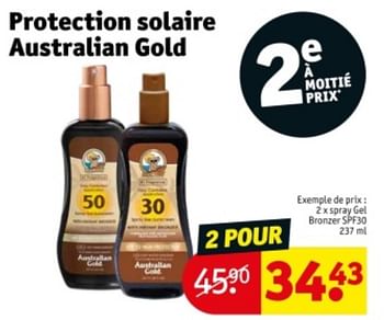 Promotions Spray gel bronzer spf30 - Australian Gold - Valide de 09/04/2024 à 21/04/2024 chez Kruidvat