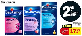 Promoties Vitamine d en huile baby+ - Davitamon - Geldig van 09/04/2024 tot 21/04/2024 bij Kruidvat