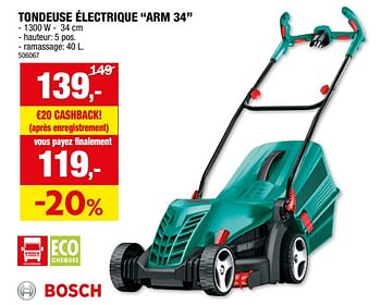 Promoties Bosch tondeuse électrique arm 34 - Bosch - Geldig van 10/04/2024 tot 21/04/2024 bij Hubo