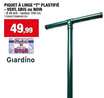 Promoties Piquet à linge t plastifié - vert, gris ou noir - Giardino - Geldig van 10/04/2024 tot 21/04/2024 bij Hubo