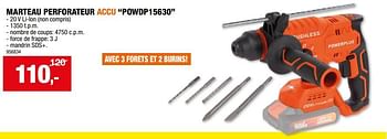 Promotions Powerplus marteau perforateur accu powdp15630 - Powerplus - Valide de 10/04/2024 à 21/04/2024 chez Hubo