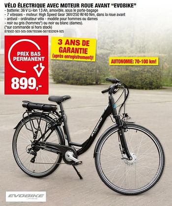 Promotions Vélo électrique avec moteur roue avant evobike - Evobike - Valide de 10/04/2024 à 21/04/2024 chez Hubo