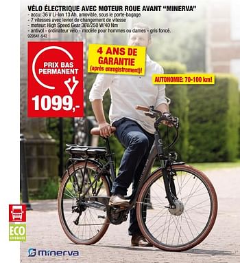 Promotions Vélo électrique avec moteur roue avant minerva - Minerva - Valide de 10/04/2024 à 21/04/2024 chez Hubo