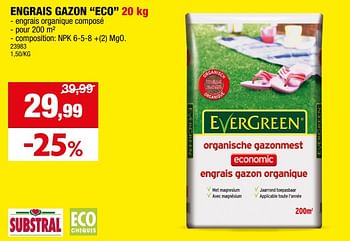 Promoties Engrais gazon eco - Evergreen - Geldig van 10/04/2024 tot 21/04/2024 bij Hubo