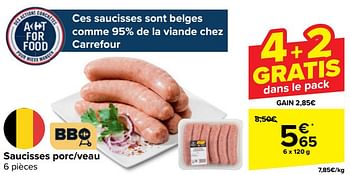 Promoties Saucisses porc-veau - Huismerk - Carrefour  - Geldig van 10/04/2024 tot 22/04/2024 bij Carrefour