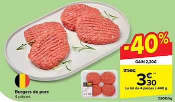 Promoties Burgers de porc - Huismerk - Carrefour  - Geldig van 10/04/2024 tot 22/04/2024 bij Carrefour