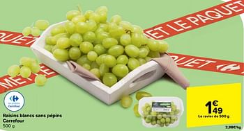 Promotions Raisins blancs sans pépins carrefour - Produit maison - Carrefour  - Valide de 10/04/2024 à 22/04/2024 chez Carrefour