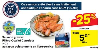 Promotions Saumon gravlax filière qualité carrefour - Produit maison - Carrefour  - Valide de 10/04/2024 à 22/04/2024 chez Carrefour