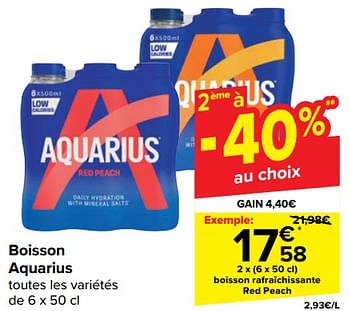 Promotions Boisson rafraîchissante red peach - Aquarius - Valide de 10/04/2024 à 22/04/2024 chez Carrefour