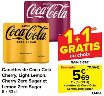 Promotions Canettes de coca-cola lemon zero sugar - Coca Cola - Valide de 10/04/2024 à 22/04/2024 chez Carrefour
