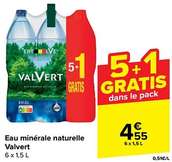 Promotions Eau minérale naturelle valvert - Valvert - Valide de 10/04/2024 à 22/04/2024 chez Carrefour