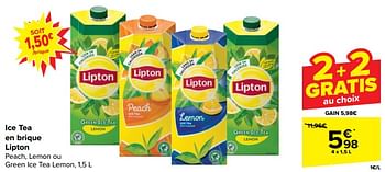 Promoties Ice tea en brique lipton - Lipton - Geldig van 10/04/2024 tot 22/04/2024 bij Carrefour