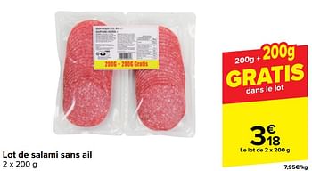Promoties Lot de salami sans ail - Huismerk - Carrefour  - Geldig van 10/04/2024 tot 22/04/2024 bij Carrefour