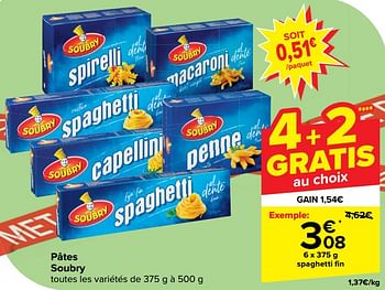 Promoties Spaghetti fin - Soubry - Geldig van 10/04/2024 tot 22/04/2024 bij Carrefour
