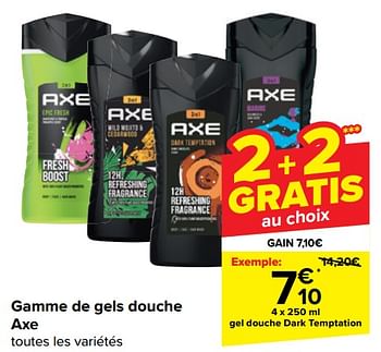 Promotions Gel douche dark temptation - Axe - Valide de 10/04/2024 à 22/04/2024 chez Carrefour