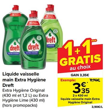 Promoties Liquide vaisselle main extra hygiène original - Dreft - Geldig van 10/04/2024 tot 22/04/2024 bij Carrefour