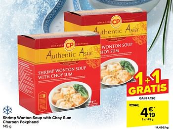 Promotions Shrimp wonton soup with choy sum charoen pokphand - Produit maison - Carrefour  - Valide de 10/04/2024 à 22/04/2024 chez Carrefour