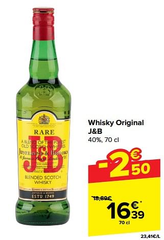 Promoties Whisky original j+b - J & B - Geldig van 10/04/2024 tot 22/04/2024 bij Carrefour