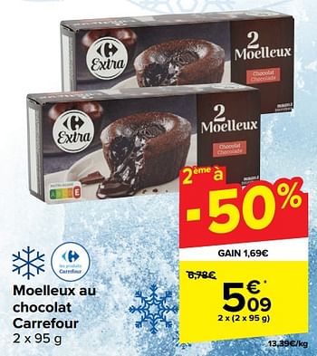 Promoties Moelleux au chocolat carrefour - Huismerk - Carrefour  - Geldig van 10/04/2024 tot 22/04/2024 bij Carrefour