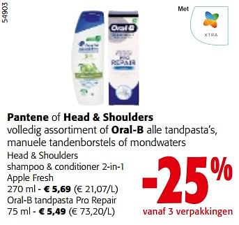 Promotions Head + shoulders shampoo + conditioner 2-in-1 apple fresh - Head & Shoulders - Valide de 10/04/2024 à 23/04/2024 chez Colruyt