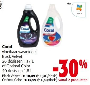 Promoties Coral vloeibaar wasmiddel black velvet of optimal color - Coral - Geldig van 10/04/2024 tot 23/04/2024 bij Colruyt