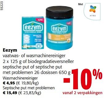 Promotions Eezym vaatwas- of wasmachinereiniger of biodegradatieversneller septische put of septische put met problemen - Eezym - Valide de 10/04/2024 à 23/04/2024 chez Colruyt