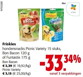Promoties Friskies hondensnacks picnic variety bon bacon of funtastix - Purina - Geldig van 10/04/2024 tot 23/04/2024 bij Colruyt