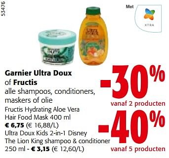 Promotions Garnier ultra doux of fructis alle shampoos, conditioners, maskers of olie - Garnier - Valide de 10/04/2024 à 23/04/2024 chez Colruyt