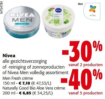 Promotions Nivea alle gezichtsverzorging of -reiniging of zonneproducten of nivea men volledig assortiment - Nivea - Valide de 10/04/2024 à 23/04/2024 chez Colruyt