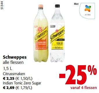 Promoties Schweppes alle flessen - Schweppes - Geldig van 10/04/2024 tot 23/04/2024 bij Colruyt