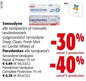 Promoties Sensodyne tandpasta repair + protect - Sensodyne - Geldig van 10/04/2024 tot 23/04/2024 bij Colruyt