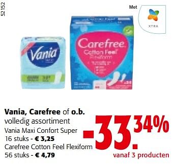 Promotions Vania, carefree of o.b. volledig assortiment - Produit maison - Colruyt - Valide de 10/04/2024 à 23/04/2024 chez Colruyt