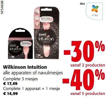 Promoties Wilkinson intuition alle apparaten of navulmesjes - Wilkinson - Geldig van 10/04/2024 tot 23/04/2024 bij Colruyt