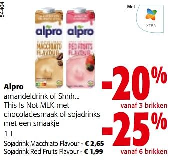 Promoties Alpro amandeldrink of shhh... this is not mlk met chocoladesmaak of sojadrinks met een smaakje - Alpro - Geldig van 10/04/2024 tot 23/04/2024 bij Colruyt