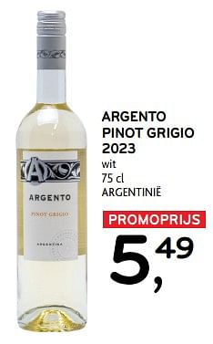 Promoties Argento pinot grigio 2023 wit - Witte wijnen - Geldig van 10/04/2024 tot 23/04/2024 bij Alvo