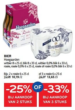 Promotions Bier hoegaarden -25% bij aankoop van 2 stuks of -33% bij aankoop van 3 stuks - Hoegaarden - Valide de 10/04/2024 à 23/04/2024 chez Alvo