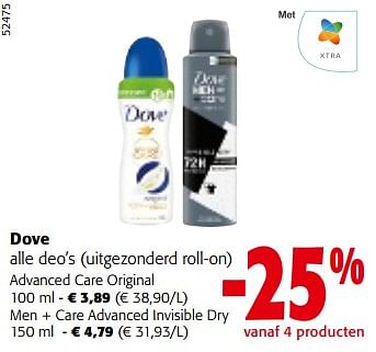 Promoties Dove alle deo’s - Dove - Geldig van 10/04/2024 tot 23/04/2024 bij Colruyt