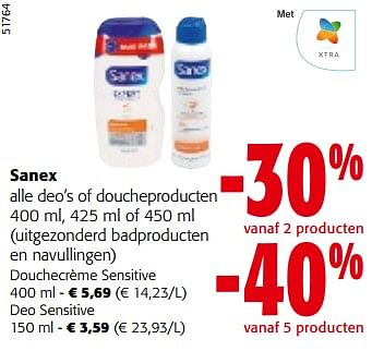 Promotions Sanex alle deo’s of doucheproducten - Sanex - Valide de 10/04/2024 à 23/04/2024 chez Colruyt