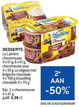 Promotions Desserts la laitière chocomousse 2e aan -50% - Nestlé - Valide de 10/04/2024 à 23/04/2024 chez Alvo